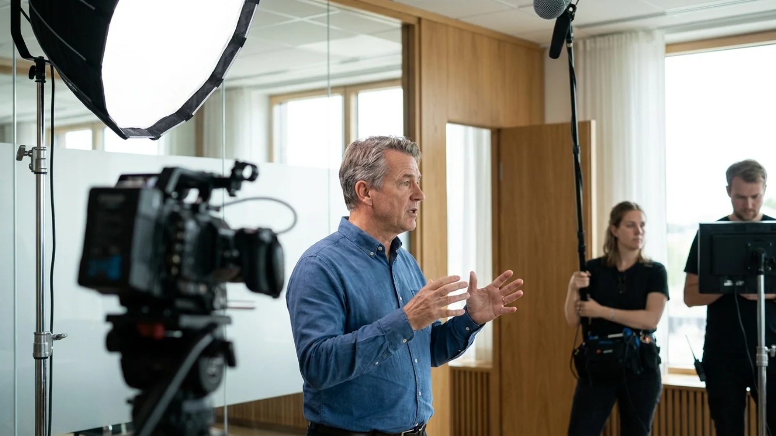 Optagelse af corporate video til virksomhed med kamera og professionelt lys