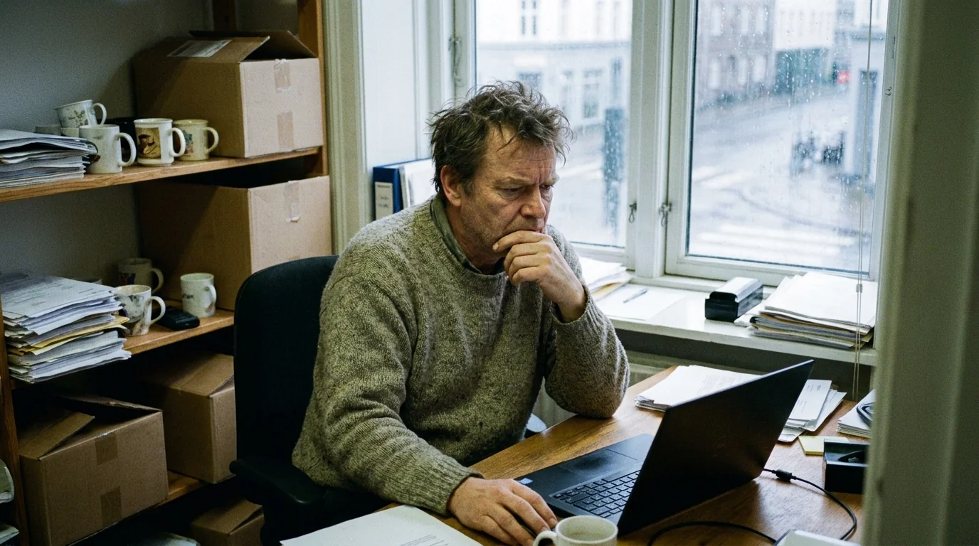 Virksomhedsejer kigger på sin hjemmeside uden henvendelser