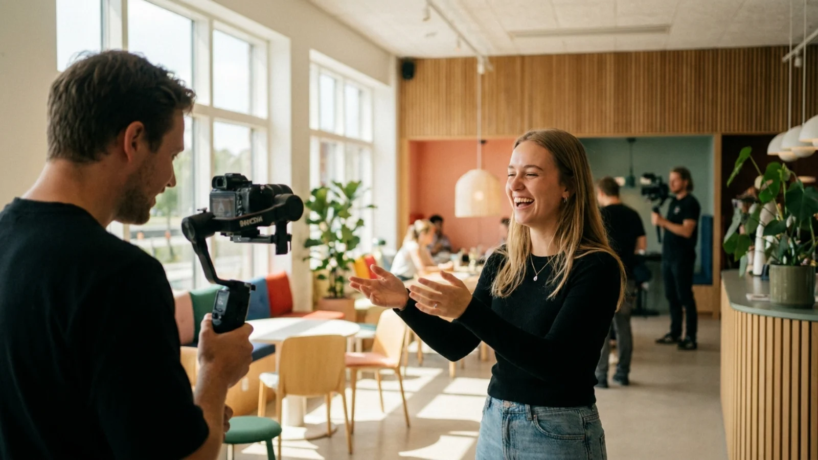 Optagelse af kort video til sociale medier med telefon på stativ