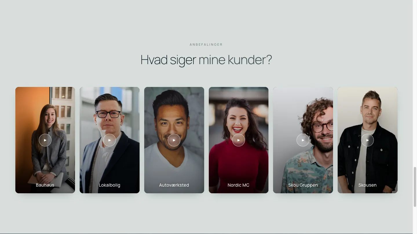 Anbefalinger-sektionen på ksmedia.dk: seks kundeudtalelser som video