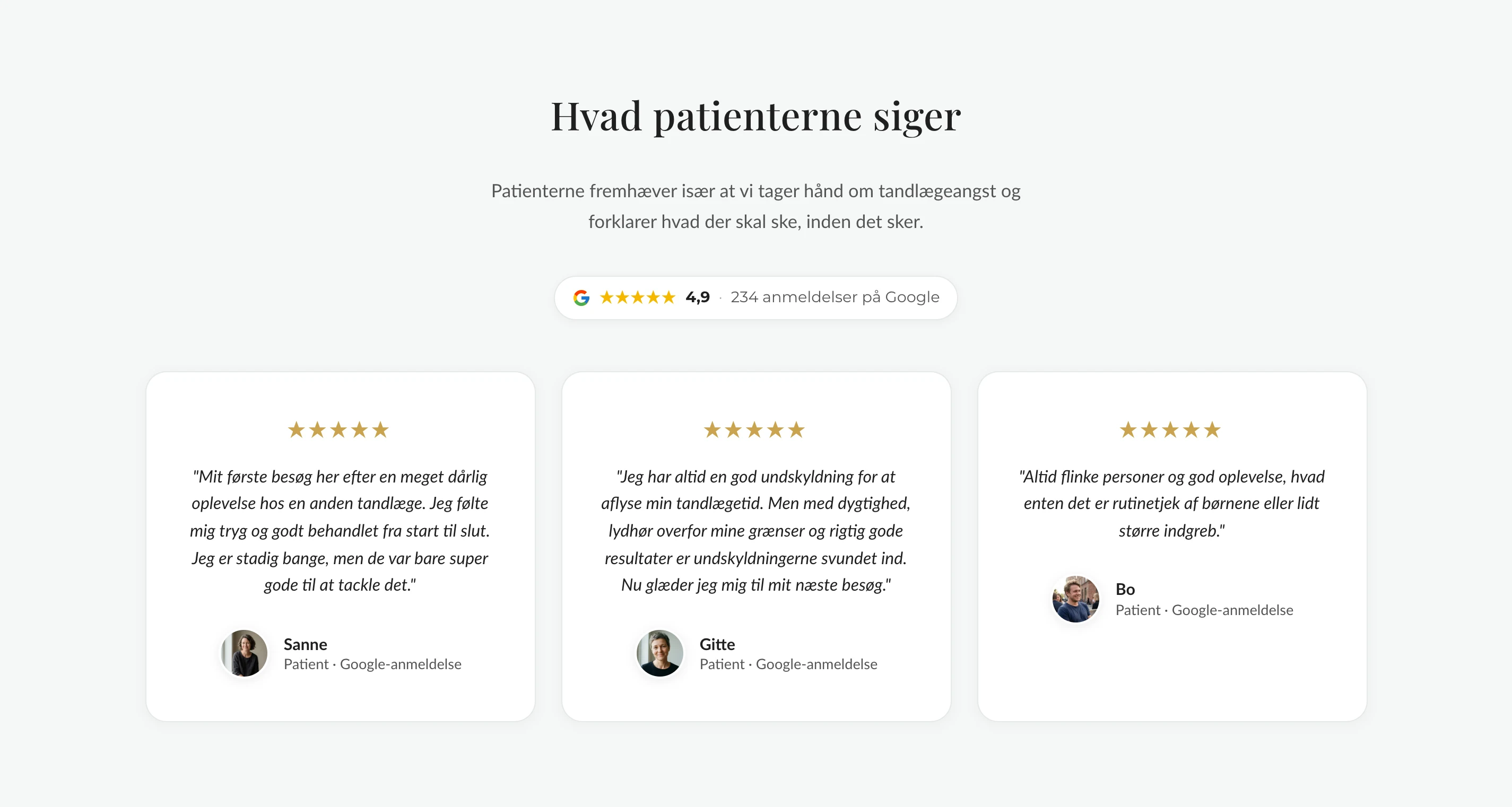 Patientanmeldelser med Google-badge: 4,9 fra 234 anmeldelser