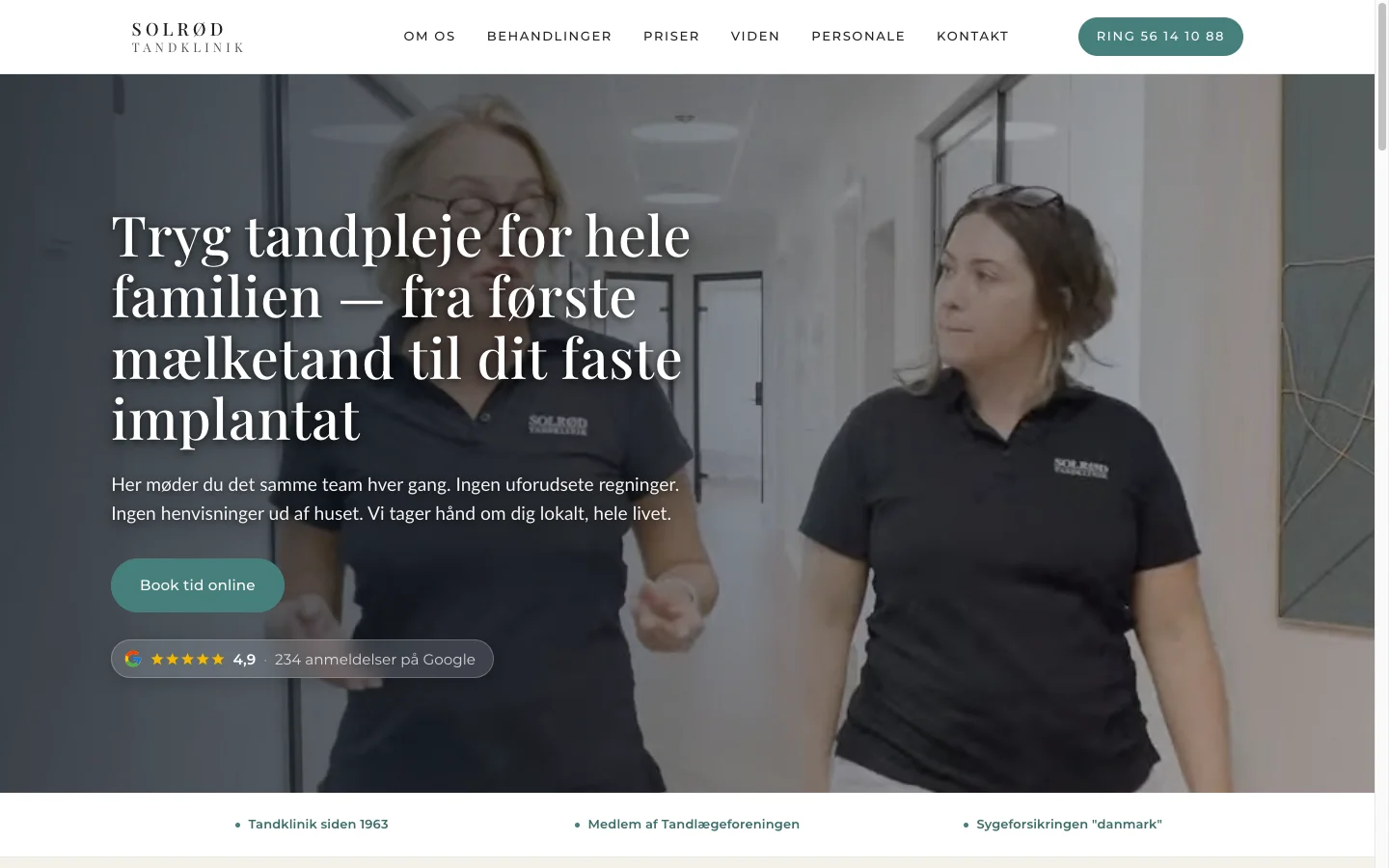 Den nye forside: tryg tandpleje for hele familien, booking og Google-anmeldelser i toppen