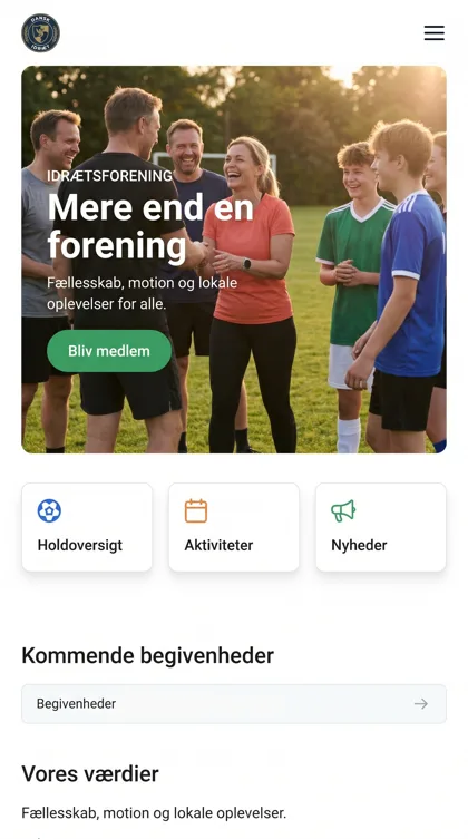 Forenings-hjemmeside bygget af Ash Media, vist på mobil