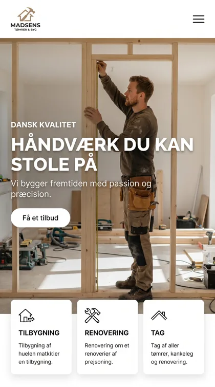 Håndværker-hjemmeside bygget af Ash Media, vist på mobil